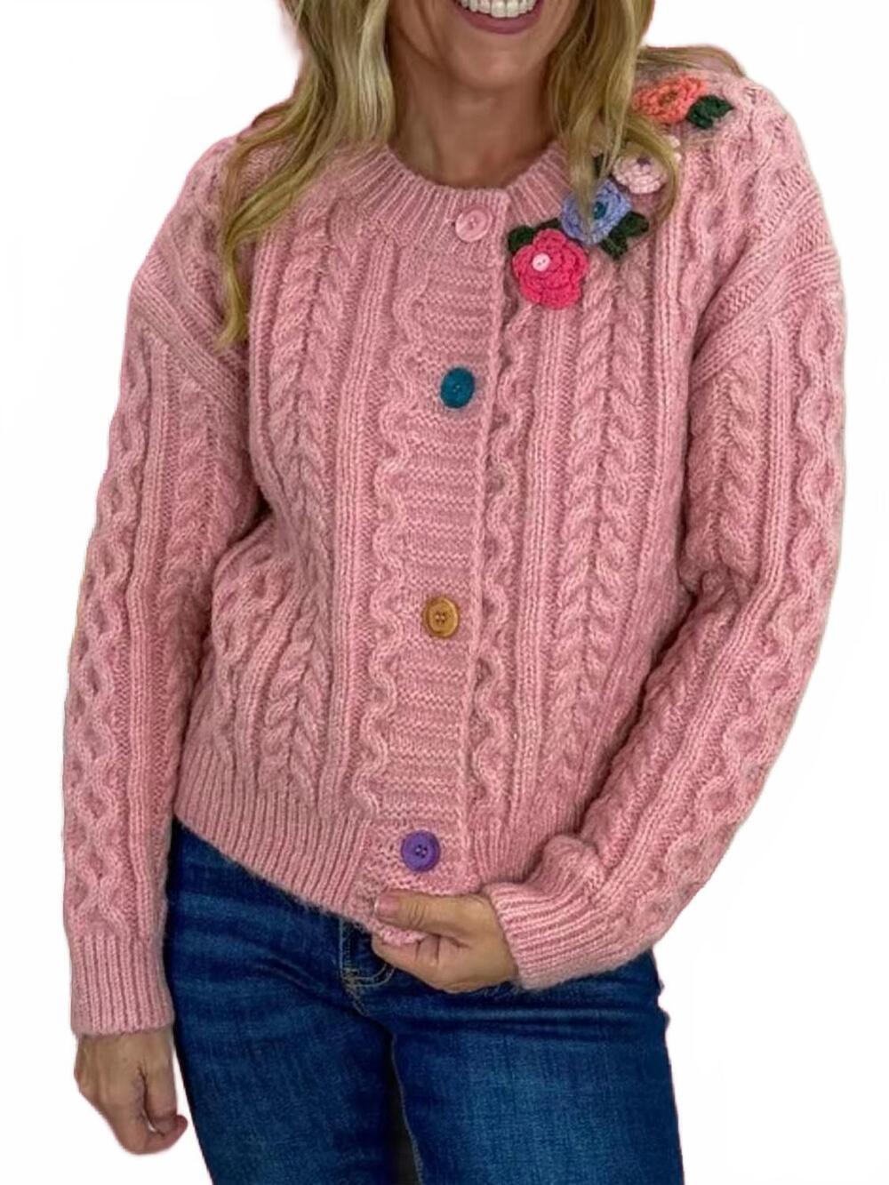 NEW LISTICLE sweetheart crochet garden cardigan in pink